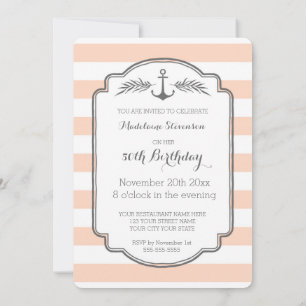 Invitación Vintage Stripes Nautical 50 cumpleaños