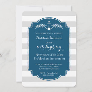 Invitación Vintage Stripes Nautical 50 cumpleaños