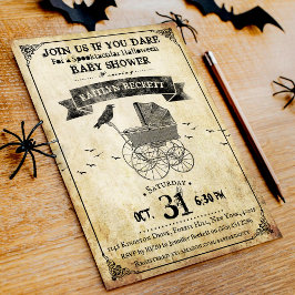 Invitación Vintage Stroller Halloween Baby Shower