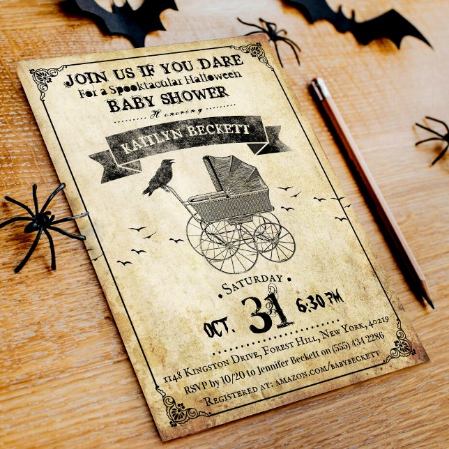 Invitación Vintage Stroller Halloween Baby Shower (Subido por el creador)