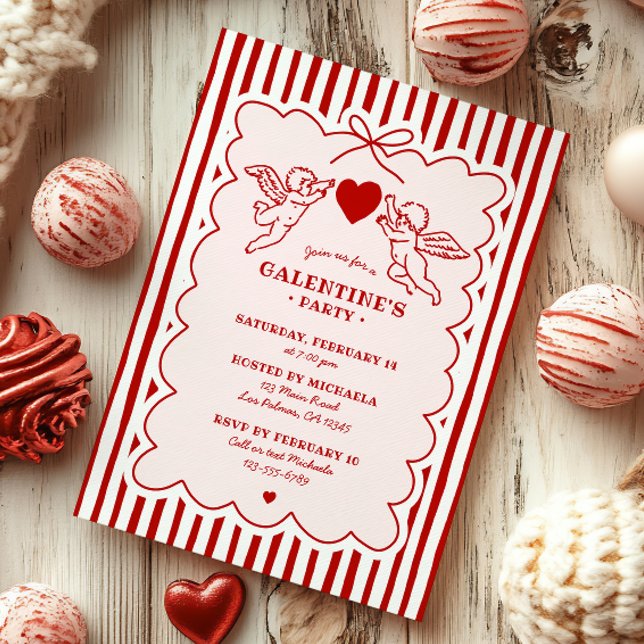 Invitación Vintage Style Cupid Doodles Galentine's Day Party (Subido por el creador)