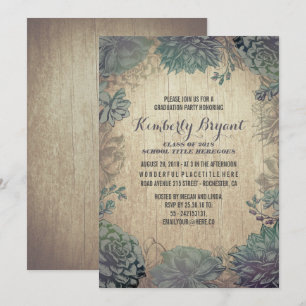 Invitación Vintage Suculenta Partido Rústico de Graduación de