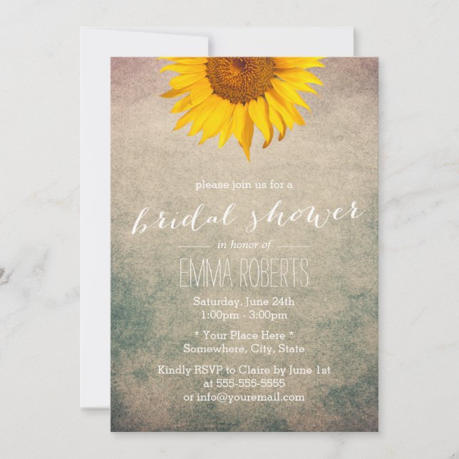 Invitación Vintage Sunflower Bridal Shower (Anverso)