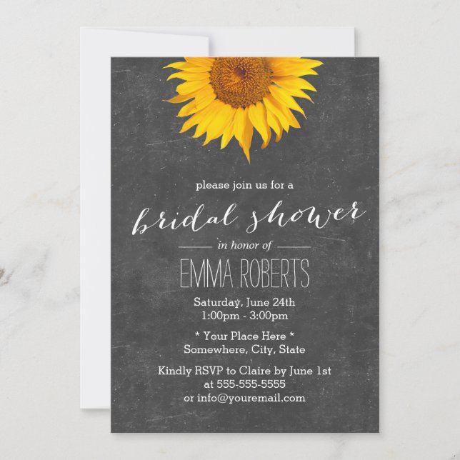 Invitación Vintage Sunflower Chalkboard Bridal Shower (Anverso)