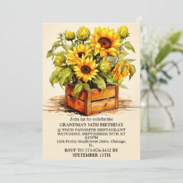 Invitación Vintage Sunflower Ilustracion Art Birday Party