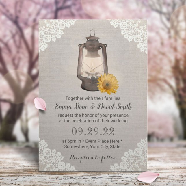 Invitación Vintage Sunflower & Lantern Rustic Boda (Subido por el creador)