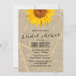 Invitación Vintage Sunflower Old Newspaper Shower