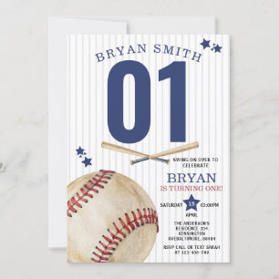 Invitación Vintage Swing On Over Baseball Fiesta Primer Cumpl