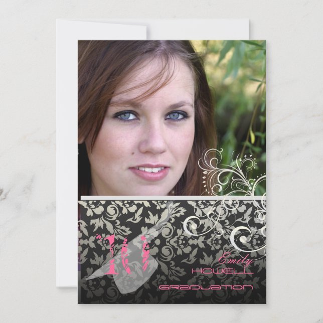 Invitación Vintage/Swirls/Damask/Graduados (Anverso)