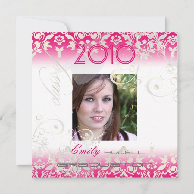 Invitación Vintage/Swirls/Damask/Graduados, personalizable (Anverso)
