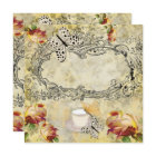 Invitación vintage tazas y mariposas decoupage