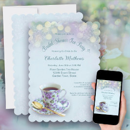 Invitación Vintage Tea Fiesta Bridal Shower Aqua