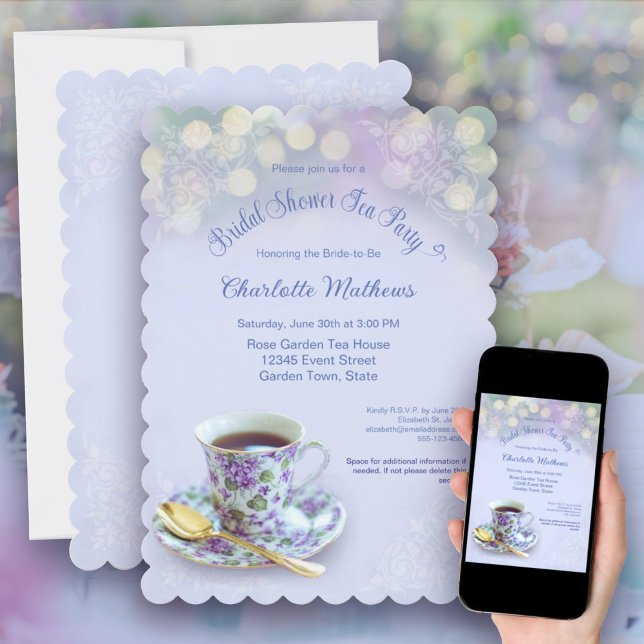 Invitación Vintage Tea Fiesta Bridal Shower Blue (Vintage Tea Party Bridal Shower Blue Invitation)