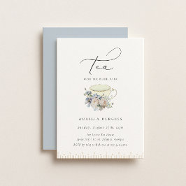 Invitación Vintage Teacup Dusty Blue Floral Tea Fiesta