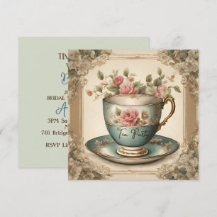 Invitación Vintage TeaCup Floral Bridal Shower Tea Fiesta