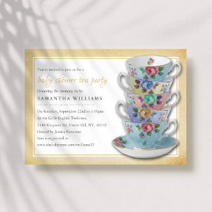 Invitación Vintage Teacups Baby Shower Tea Fiesta