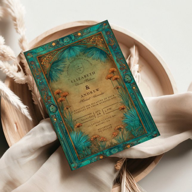 Invitación Vintage Teal Garden Islamic Wedding (Subido por el creador)