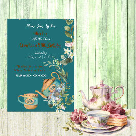 Invitación Vintage Teapot Floral Tarde High Tea Birday