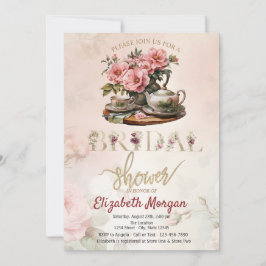 Invitación Vintage Teapot Tea cup Floral Bridal Shower