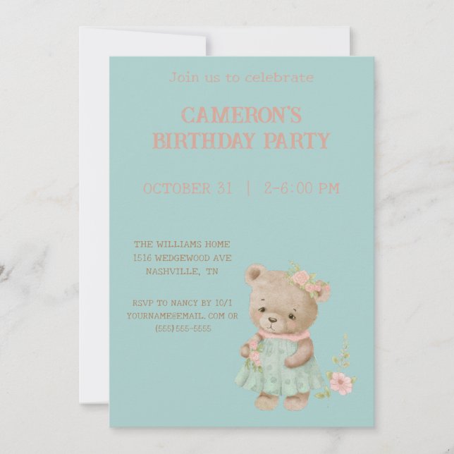 Invitación Vintage Teddy Bear Birday (Anverso)