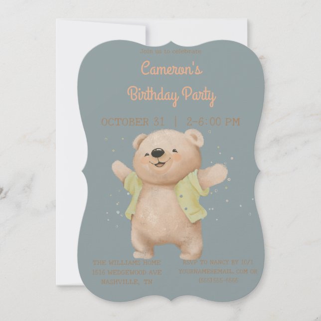 Invitación Vintage Teddy Bear Birday (Anverso)