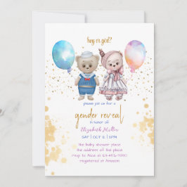Invitación Vintage Teddy Bear Blue Baby Revelación