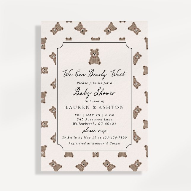 Invitación Vintage Teddy Bear Gingham Baby Shower Invitation (Subido por el creador)
