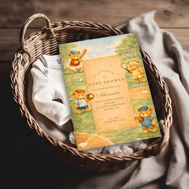 Invitación Vintage Teddy Bear Sports Baby Shower (Subido por el creador)