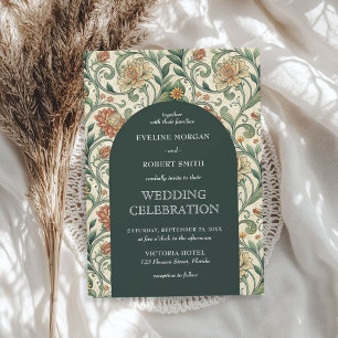 Invitación Vintage Terracota verde oscuro floral Art Nouveau