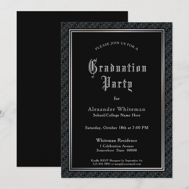 Invitación Vintage Text Black Graduation Party (Anverso / Reverso)