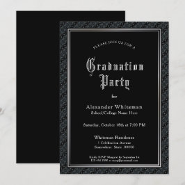Invitación Vintage Text Black Graduation Party