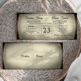 Invitación Vintage Ticket Style Wedding Invitation