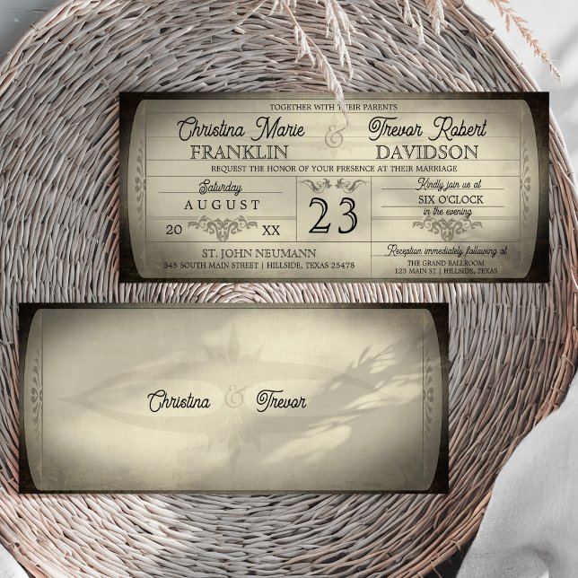 Invitación Vintage Ticket Style Wedding Invitation (Vintage Ticket Style Wedding Invitation)
