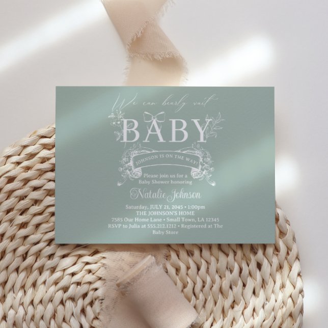 Invitación Vintage Timeless Floral Green Baby Shower (Subido por el creador)