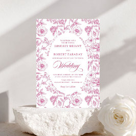 Invitación Vintage Toile de Jouy Roses Pink Wedding Invite