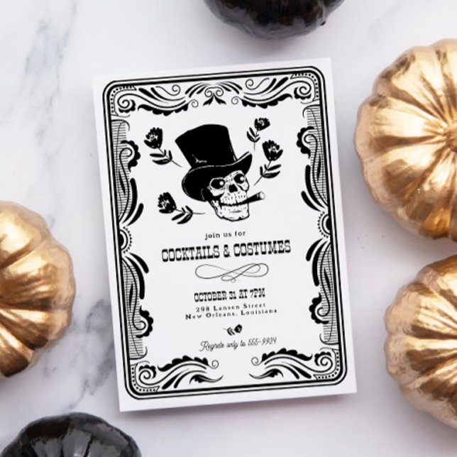 Invitación Vintage Top Hat Skull Adulto Halloween Party (Subido por el creador)