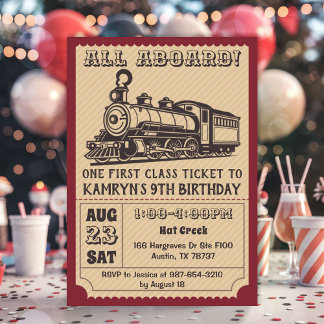 Invitación Vintage Train Birday Party