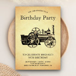 Invitación Vintage Train Locomotive Birday Party<br><div class="desc">Invite a sus huéspedes con esta vintage invitación de fiesta de cumpleaños que incluye una hermosa locomotora de vapor antigua y una tipografía elegante con un paisaje de época. Simplemente agregue los detalles de su evento en esta plantilla fácil de usar para convertirla en una invitación única.</div>