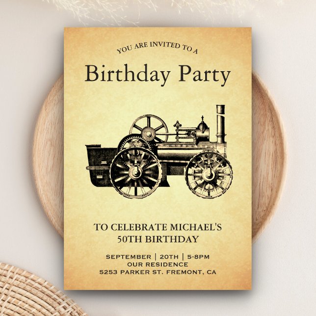 Invitación Vintage Train Locomotive Birday Party (Subido por el creador)
