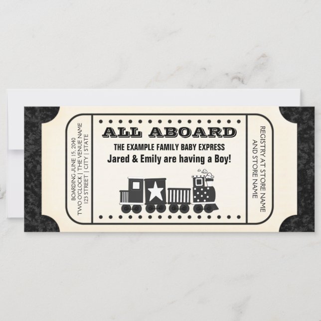 Invitación Vintage Train Ticket Baby Shower (Anverso)
