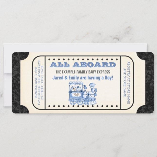 Invitación Vintage Train Ticket Baby Shower (Anverso)