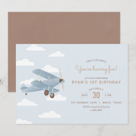 Invitación Vintage Travel Biplane Boy Birday Party