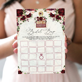 Invitación Vintage Travel Map Bridal Shower Bingo Game Card