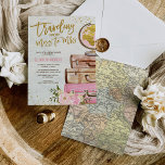 Invitación Vintage Travel Map Bridal Shower Pink Gold Floral<br><div class="desc">Mapa de época / Invitación a ducha de novia con flores de viaje</div>