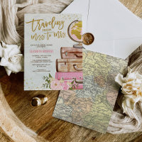 Vintage Travel Map Bridal Shower Pink Gold Floral