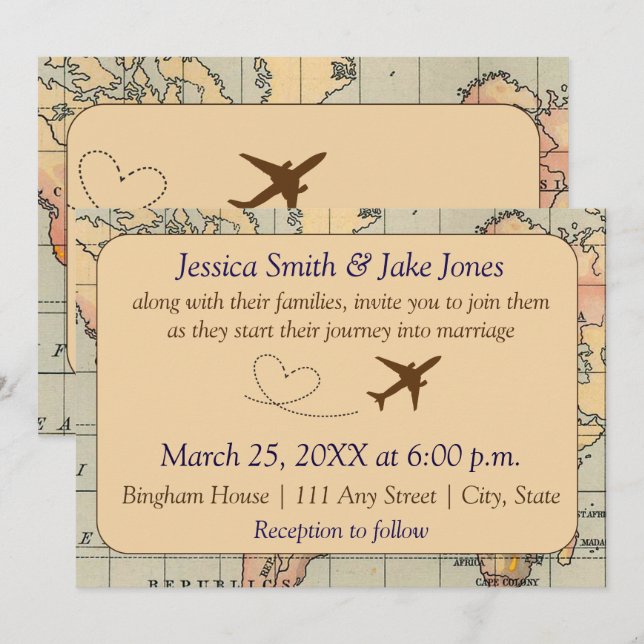 Invitación Vintage, Travel Themed Wedding Invite (Anverso / Reverso)