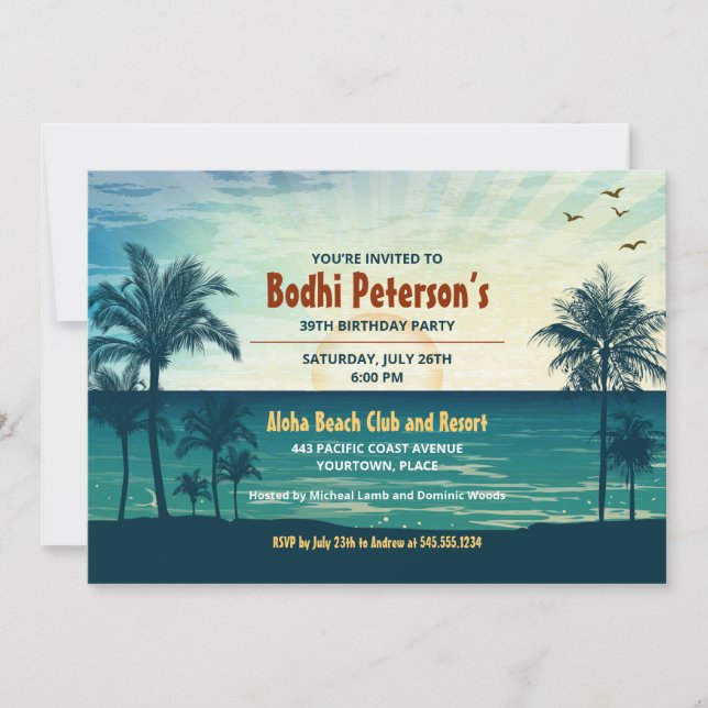 Invitación Vintage Tropical Beach Fiesta (Anverso)