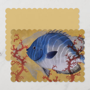 Invitación Vintage Tropical Blue Fish Coral Marine Life