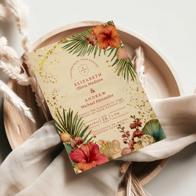 Invitación Vintage Tropical Floral Wedding (Subido por el creador)