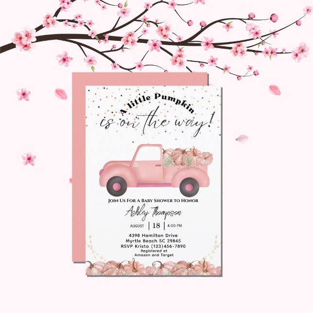 Invitación Vintage Truck Fall Pink Pumpkin Baby Shower (Subido por el creador)